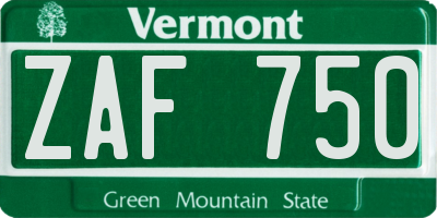 VT license plate ZAF750