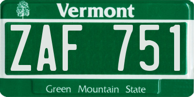 VT license plate ZAF751