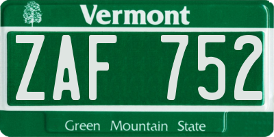 VT license plate ZAF752