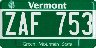 VT license plate ZAF753