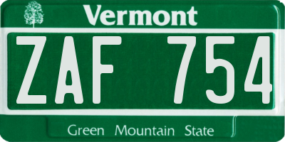 VT license plate ZAF754