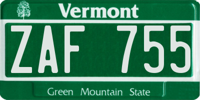 VT license plate ZAF755