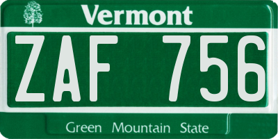 VT license plate ZAF756