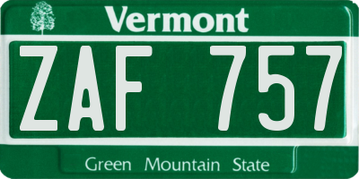 VT license plate ZAF757