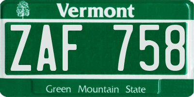 VT license plate ZAF758