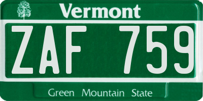 VT license plate ZAF759