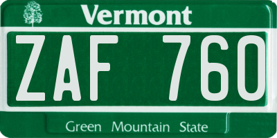 VT license plate ZAF760