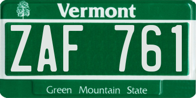 VT license plate ZAF761