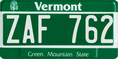 VT license plate ZAF762