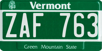 VT license plate ZAF763