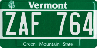 VT license plate ZAF764