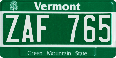 VT license plate ZAF765