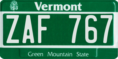 VT license plate ZAF767