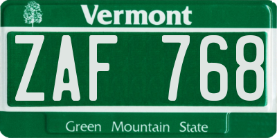 VT license plate ZAF768