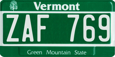 VT license plate ZAF769