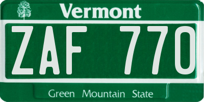 VT license plate ZAF770