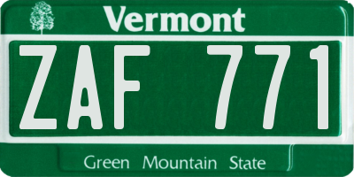 VT license plate ZAF771