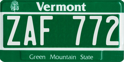 VT license plate ZAF772