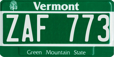 VT license plate ZAF773
