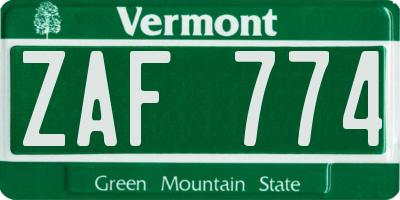 VT license plate ZAF774