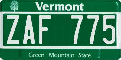 VT license plate ZAF775