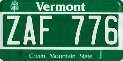 VT license plate ZAF776