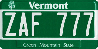 VT license plate ZAF777