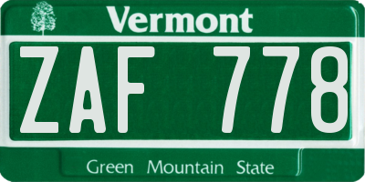 VT license plate ZAF778