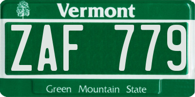 VT license plate ZAF779