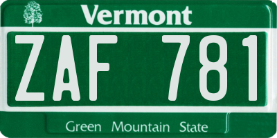 VT license plate ZAF781
