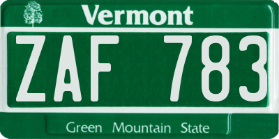 VT license plate ZAF783