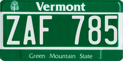 VT license plate ZAF785