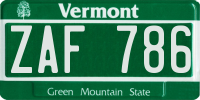 VT license plate ZAF786