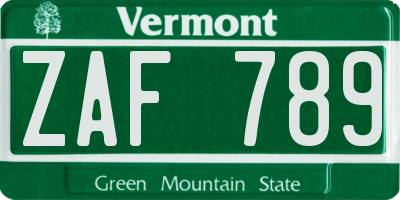 VT license plate ZAF789
