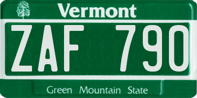 VT license plate ZAF790
