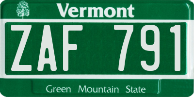 VT license plate ZAF791