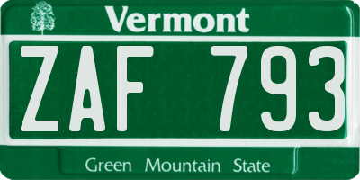 VT license plate ZAF793