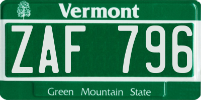 VT license plate ZAF796