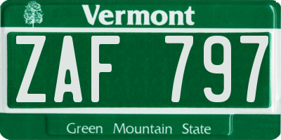 VT license plate ZAF797