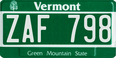 VT license plate ZAF798
