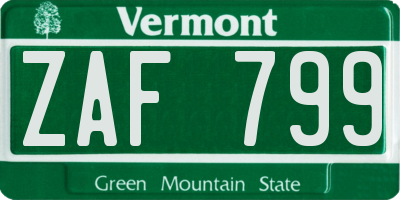 VT license plate ZAF799