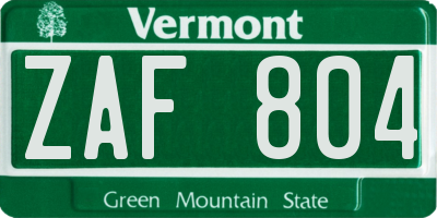 VT license plate ZAF804