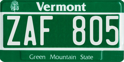 VT license plate ZAF805
