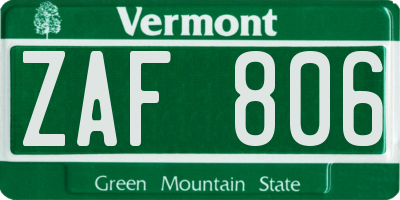 VT license plate ZAF806