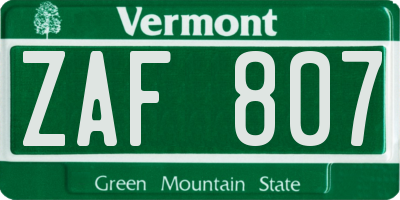 VT license plate ZAF807