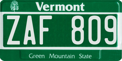 VT license plate ZAF809