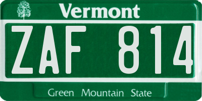 VT license plate ZAF814