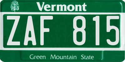 VT license plate ZAF815