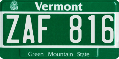 VT license plate ZAF816
