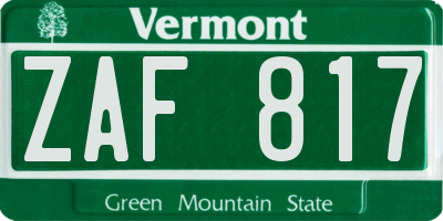 VT license plate ZAF817